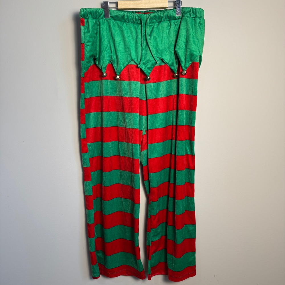 Mad Engine XL Elf Pants Red Green Striped Christmas Holiday Lounge Pajama‎